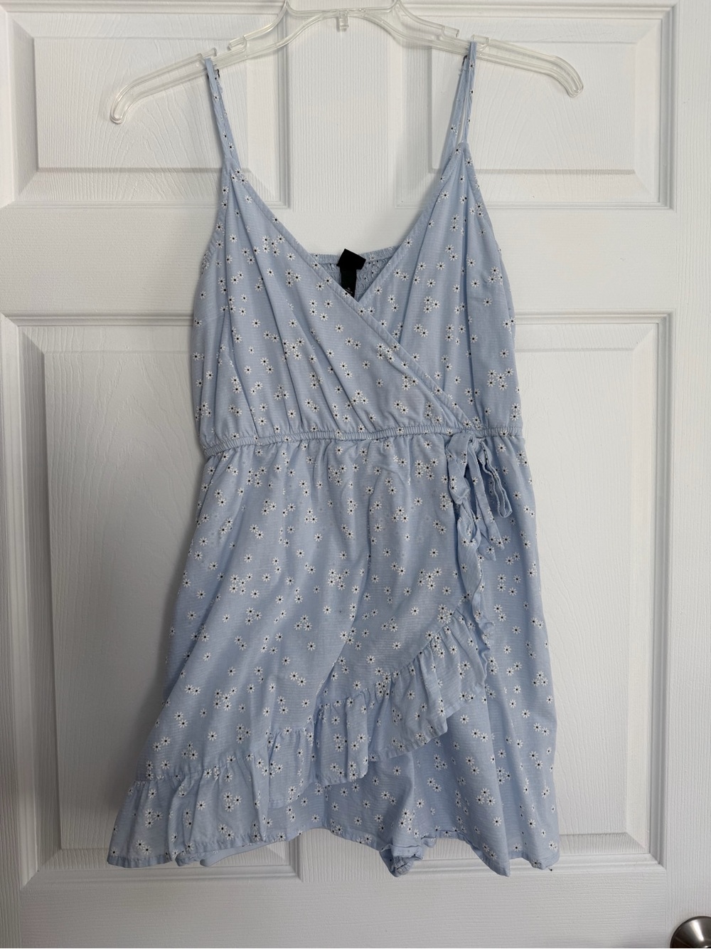 Wild Fable Light Blue Floral Wrap Mini Dress Romper with Ruffle Trim